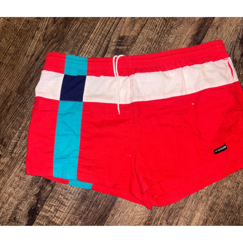 McGregor Swim Trunks Mens XL Red Colorblock Vintage 90s Cotton Board Shorts